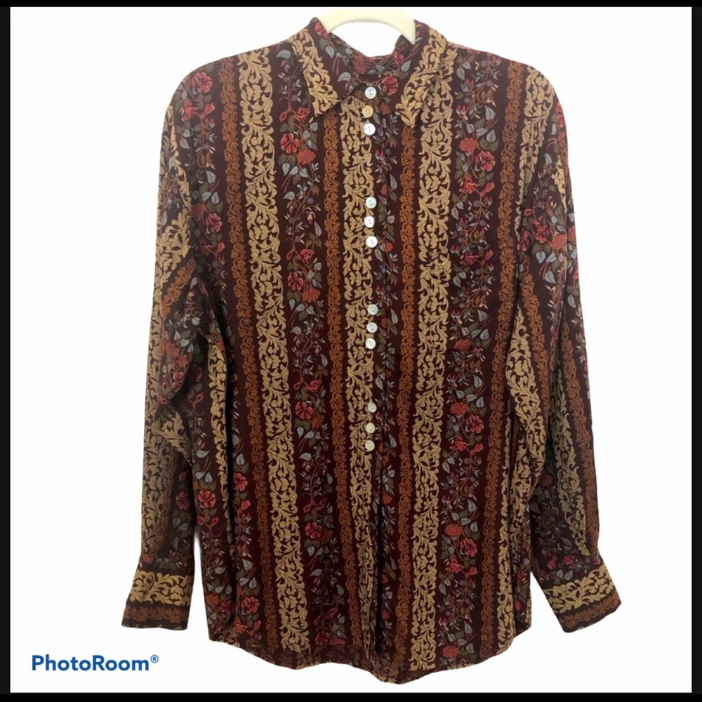 VINTAGE GUESS Floral Western Button Down Shirt L